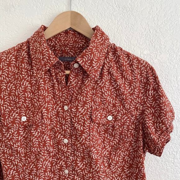 Liz Claiborne Linen Rust Red Vine Print Button-Up Shirt Short Sleeve Large P - Picture 4 of 7
